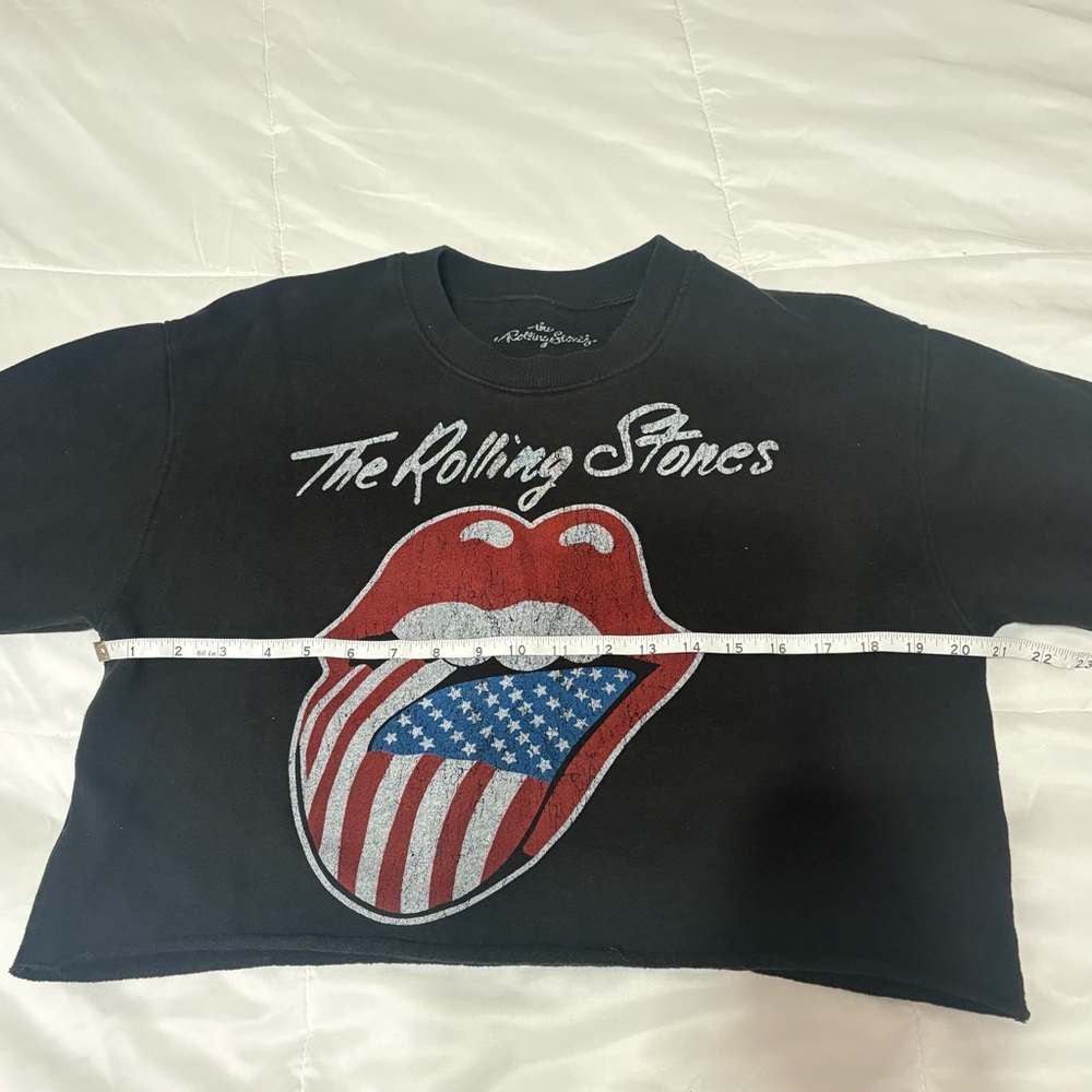 The Rolling Stones American Flag Tongue Logo Cropped Sweatshirt Size M - Picture 3 of 5